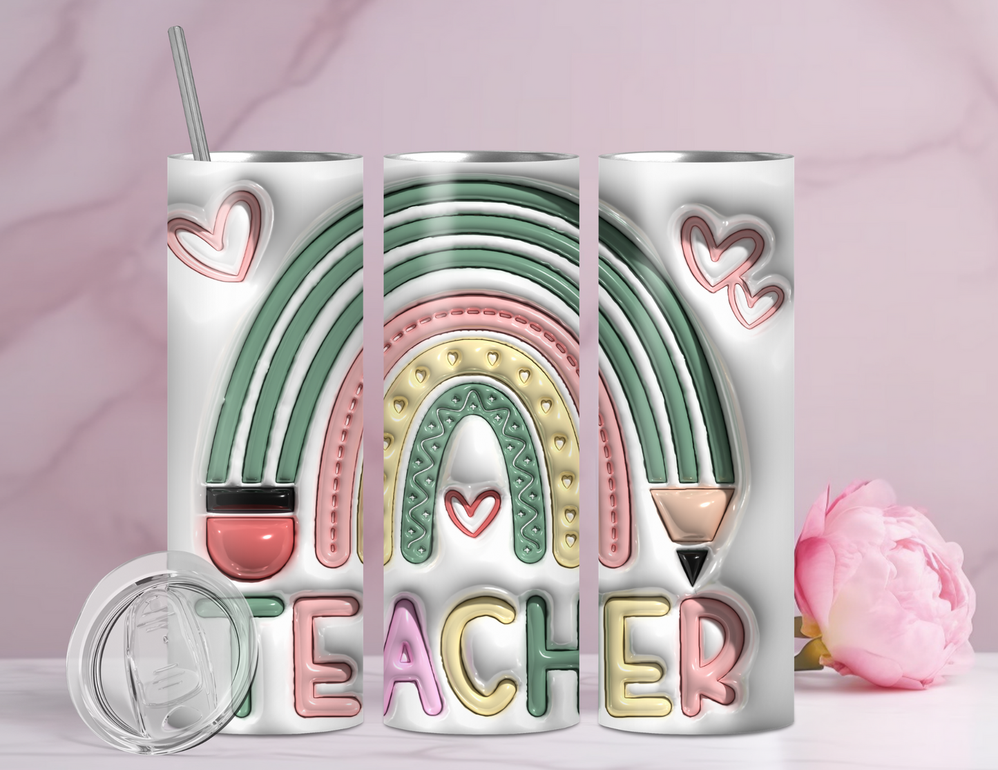 Teacher Pencil Rainbow Tumbler